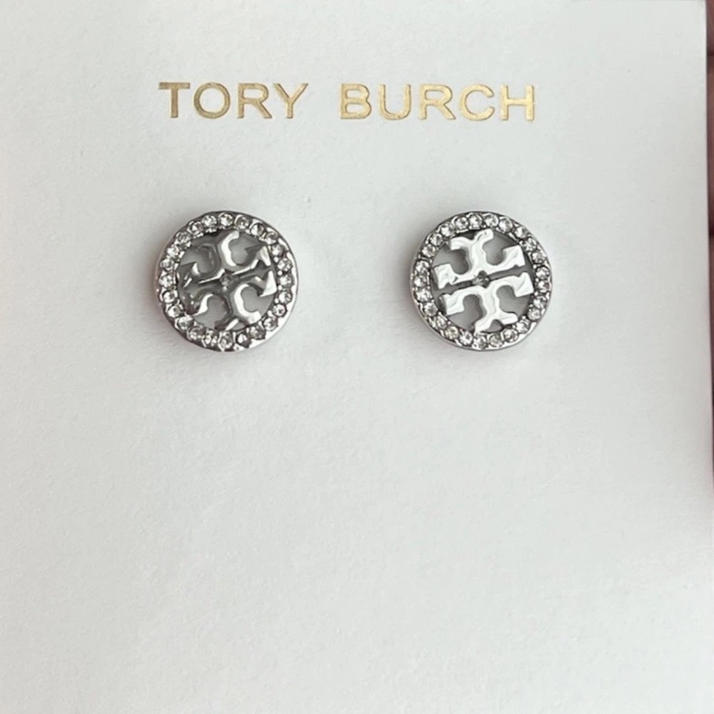 Tory Burch stud silver earrings with diamond